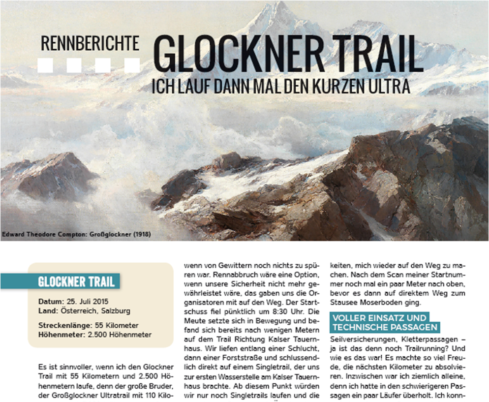 Trailrunning Szene September 2015 – ein Rennbericht vom Glockner Trail im österreichischen Fachmagazin